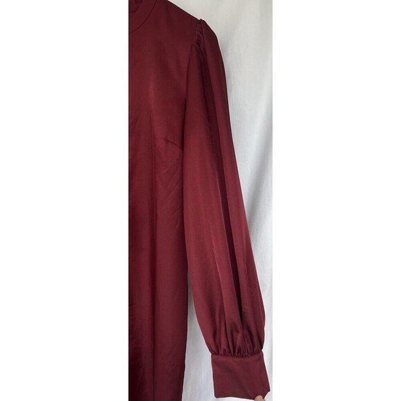 Scotch & Soda Womens Voyage Burgundy Red Satin Dress Midi Puff Sleeves Size XL - Picture 4 of 8